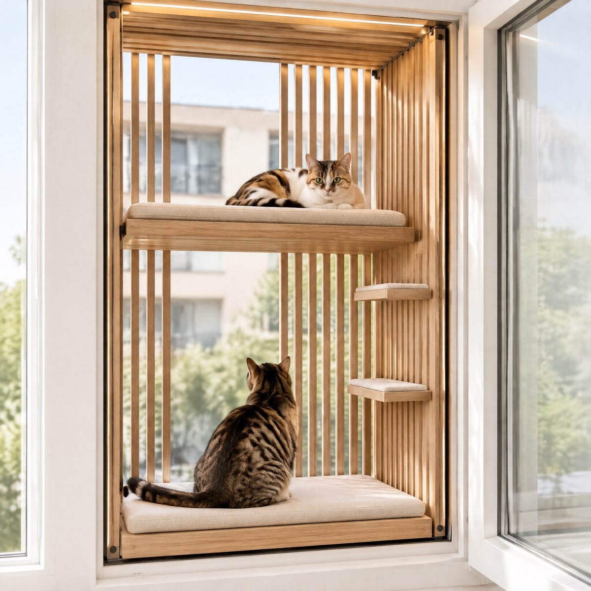 Minimal Ahşap Kedi Balkonu | Sade & Şık Tasarım