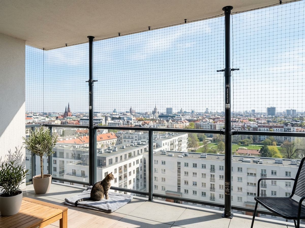 Delmesiz & Portatif Teleskopik Direkli Balkon Koruma Kiti - KediBalkonu